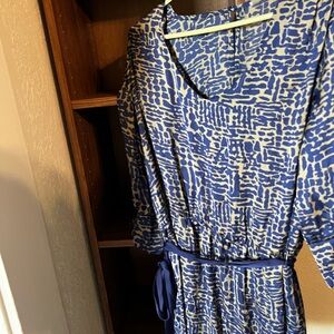 Blue and Tan Patterned Women's Dress Medium